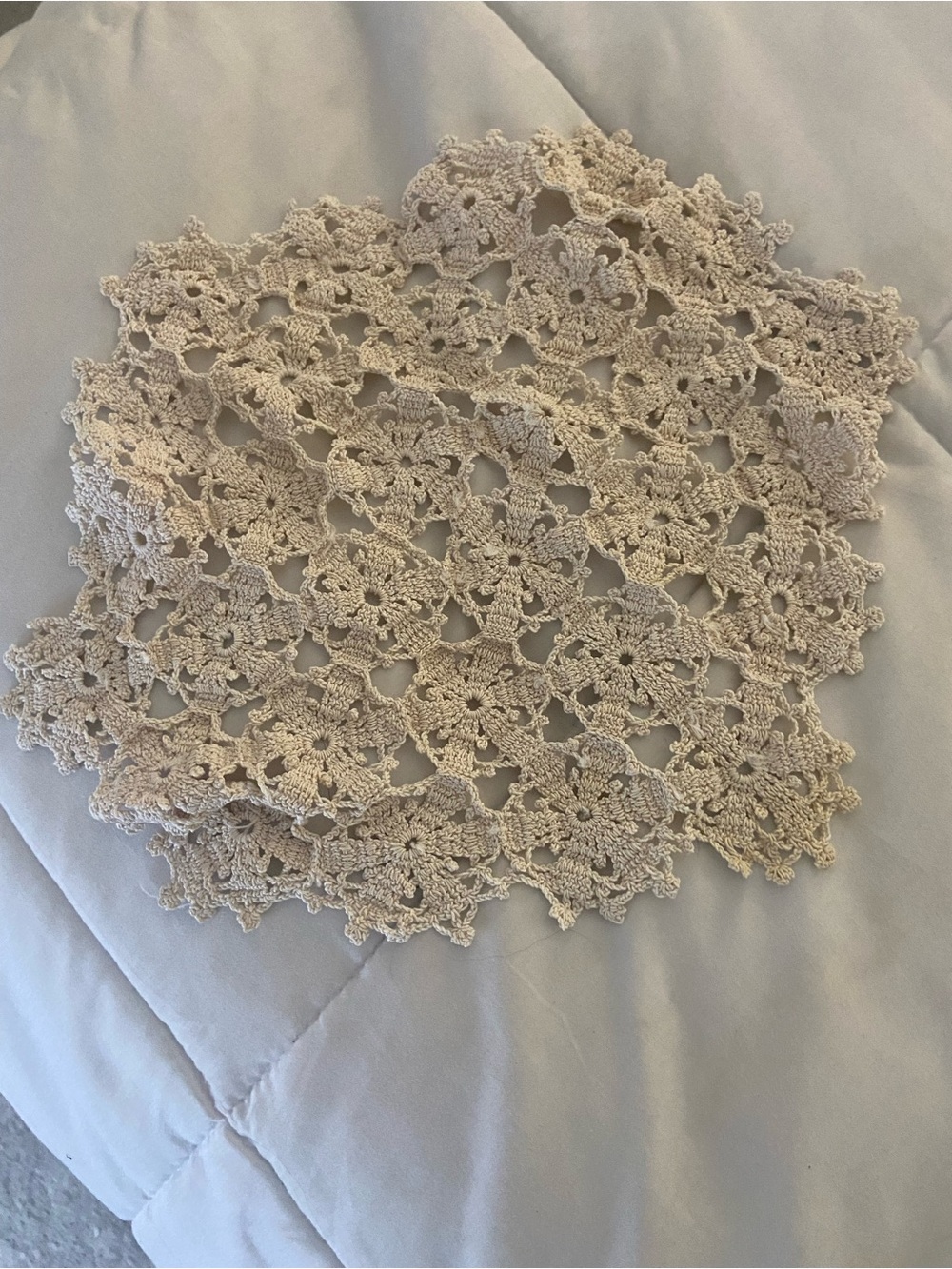 Hand-Crocheted Floral Lace Scarf - Cream